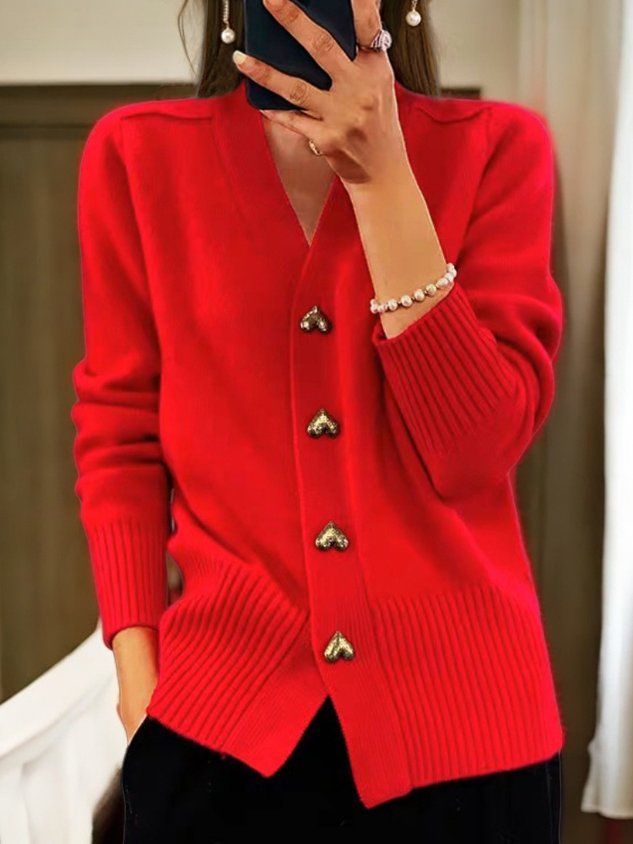 Paulina Women’s Knit Cardigan – Soft Warm Cardigan with Heart Button Details