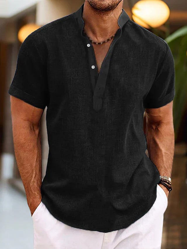 Silas Men’s Linen Henley Shirt – Breathable Short Sleeve Summer Casual Top