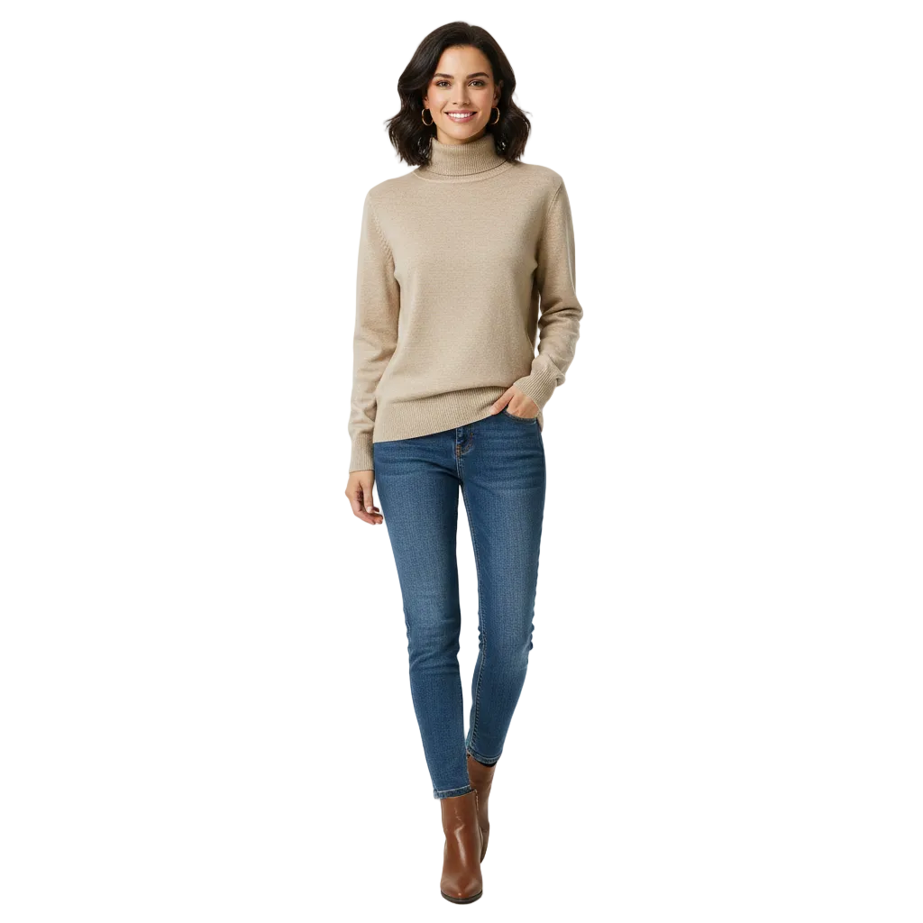 Léa Women’s Cashmere Turtleneck Sweater – Soft Elegant Slim Fit Knit Pullover