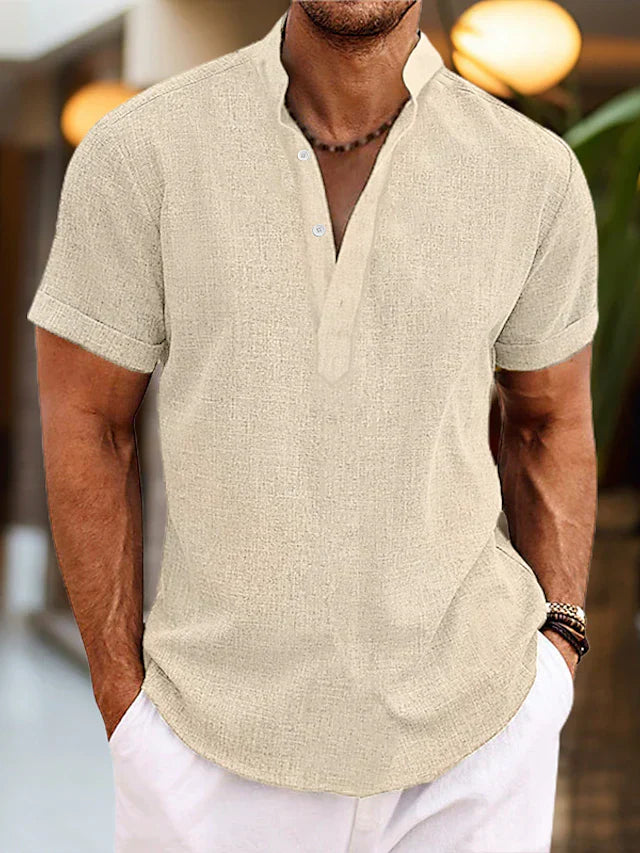 Silas Men’s Linen Henley Shirt – Breathable Short Sleeve Summer Casual Top