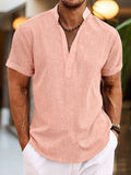 Silas Men’s Linen Henley Shirt – Breathable Short Sleeve Summer Casual Top