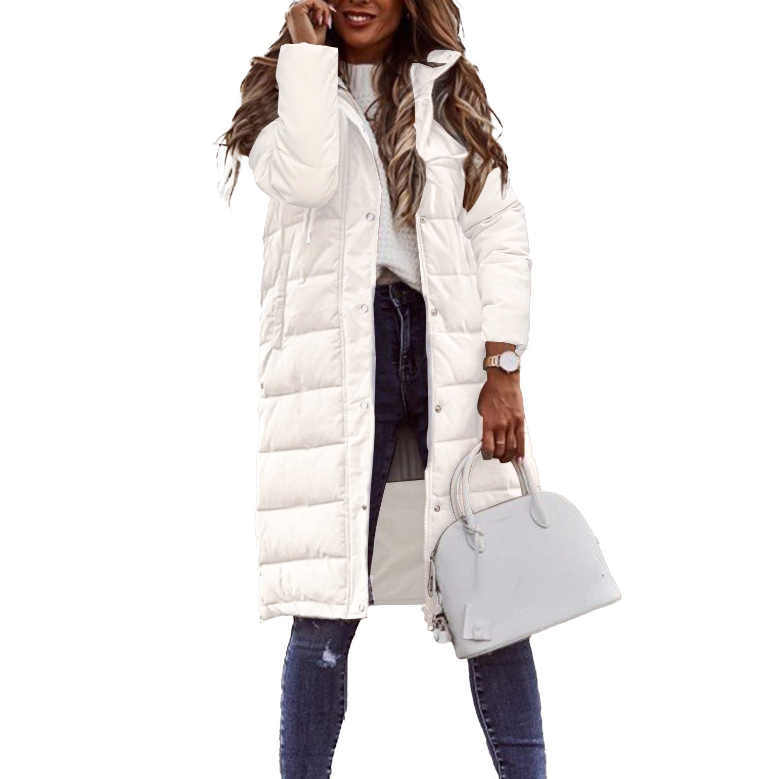 Evie Women’s Long Puffer Coat – Warm Quilted Winter Jacket with Adjustable Hood