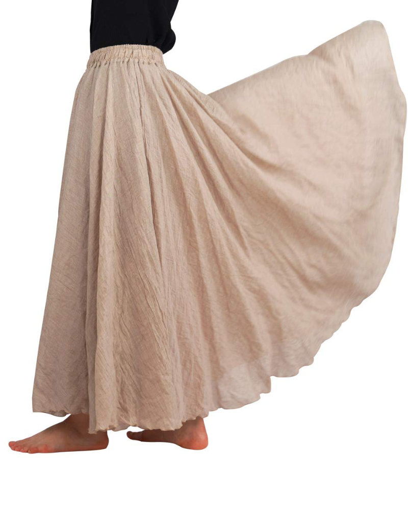 Nora Women’s Maxi Skirt – Cotton Linen Double Layer Skirt with Elastic Waist