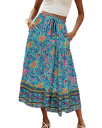 Brielle Women’s Maxi Skirt – Boho Floral High Waist Skirt with Pockets