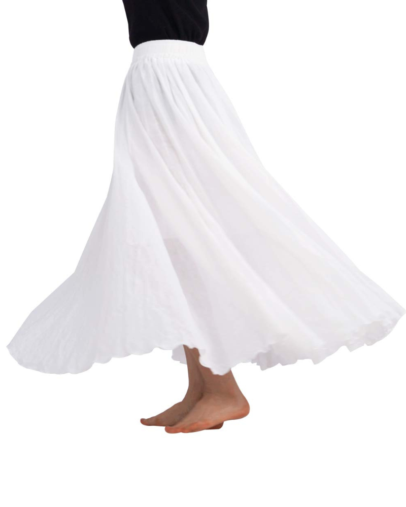 Nora Women’s Maxi Skirt – Cotton Linen Double Layer Skirt with Elastic Waist