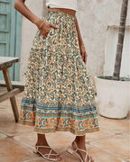 Brielle Women’s Maxi Skirt – Boho Floral High Waist Skirt with Pockets