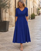 Marley Women’s Midi Wrap Dress – Cotton Blend V-Neck A-Line with Pockets