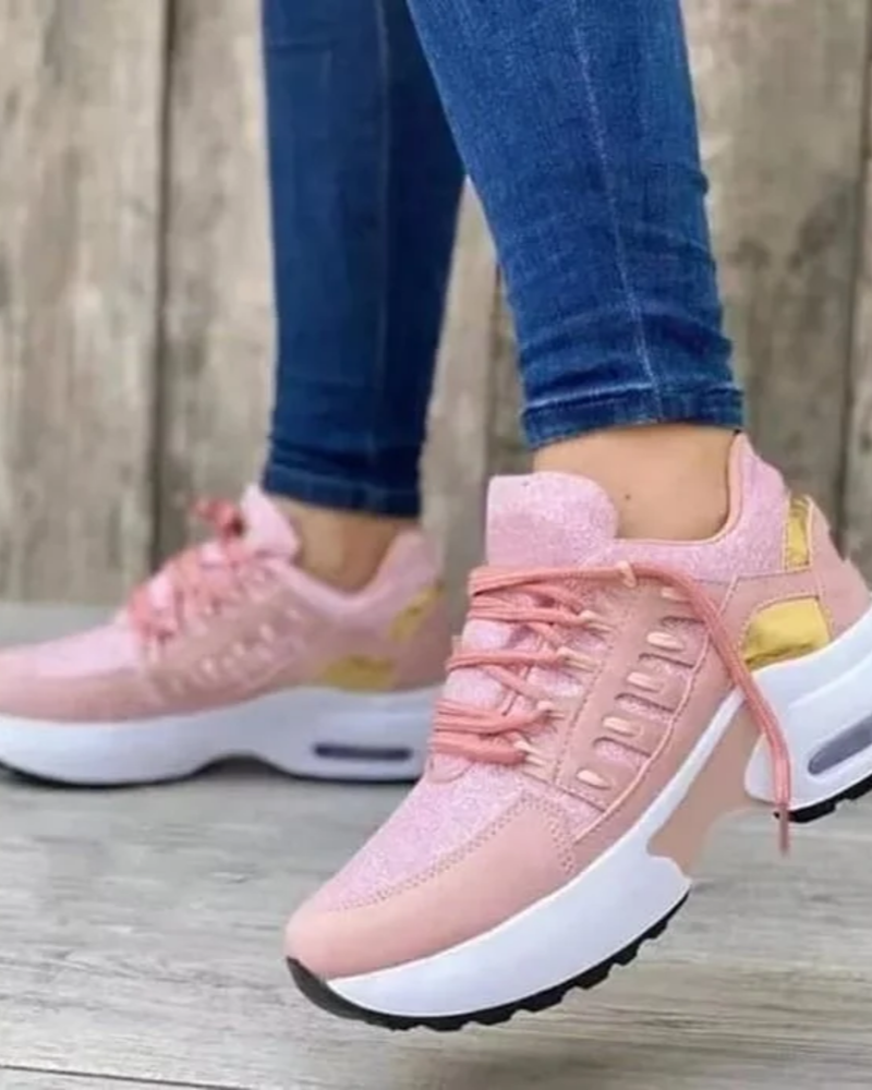 Eulalia Women's Platform Trainers – Air Cushion Lace-Up Casual Comfort Sneakers
