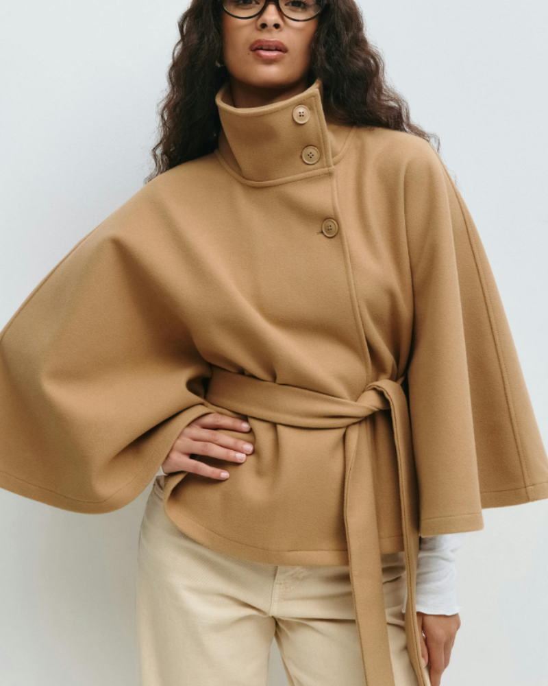 Amelia Women’s Cape Coat – Elegant Belted Jacket with High Collar for Winter Style