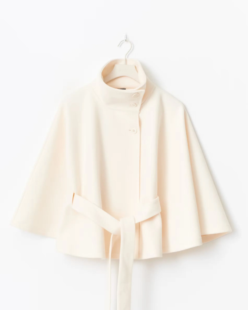 Amelia Women’s Cape Coat – Elegant Belted Jacket with High Collar for Winter Style