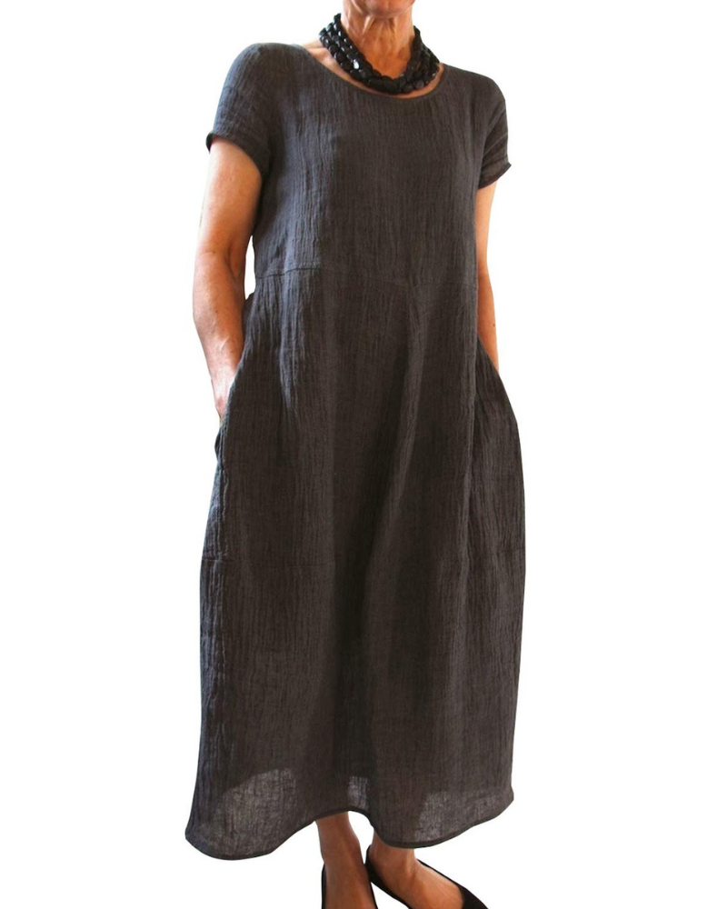 Fiona Women’s Maxi Dress – Short Sleeve Crew Neck Summer Dress with Pockets
