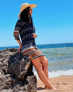 Aria Women’s Boho Tunic Dress – Floral V-Neck Beach Dress with Tassel Detail