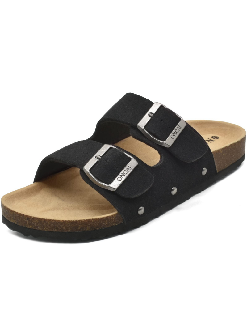 Eliza Women’s Slide Sandals – Adjustable Buckle Cork Footbed with Arch Support
