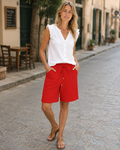 Olivia Women’s Paper Bag Shorts – High Waist Drawstring Summer Shorts with Pockets