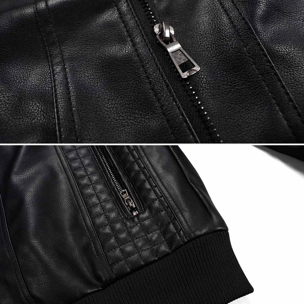 Jace Men’s Leather Jacket – Retro Biker Coat with Hood & Durable Zip Design