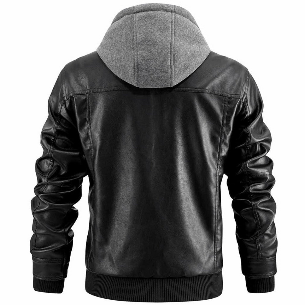 Jace Men’s Leather Jacket – Retro Biker Coat with Hood & Durable Zip Design