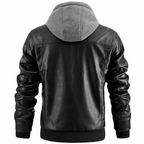 Jace Men’s Leather Jacket – Retro Biker Coat with Hood & Durable Zip Design